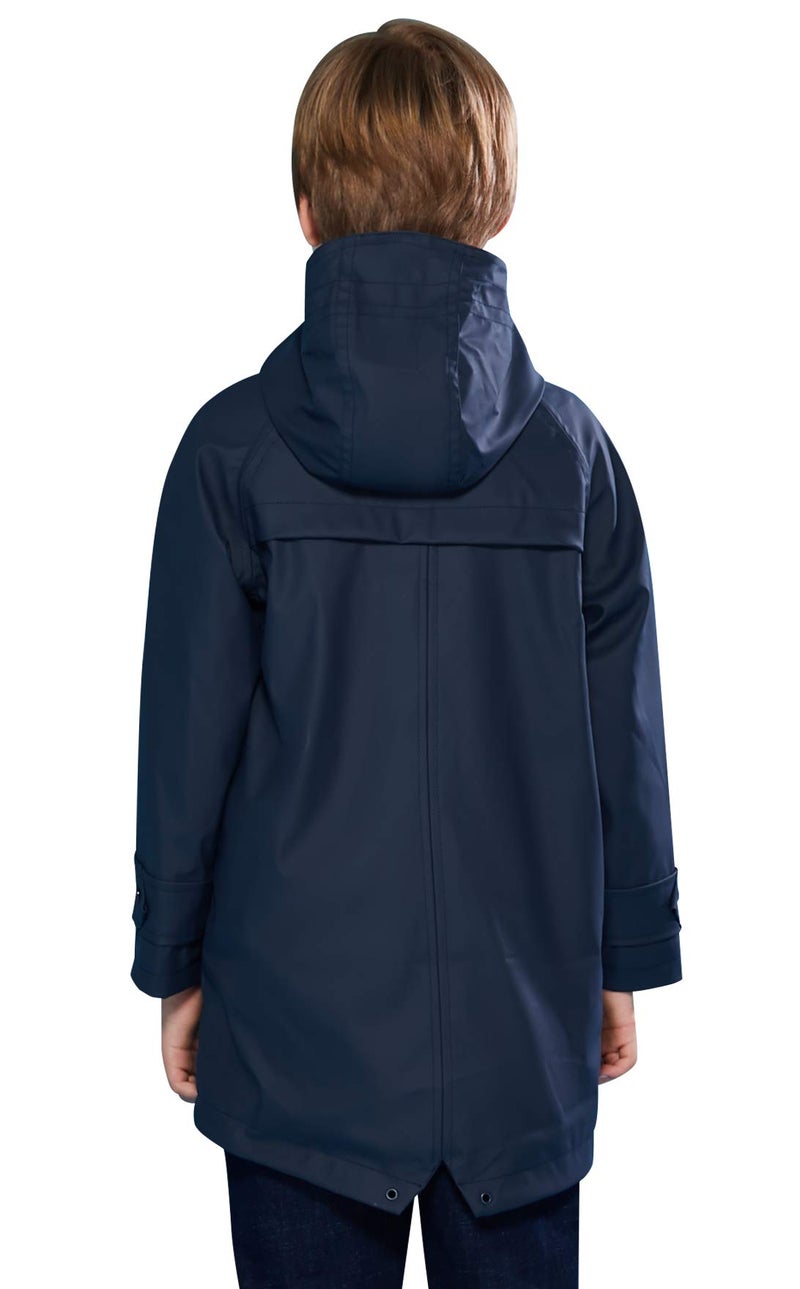 SOLOCOTE Kids Rain Jacket Hooded Lined Rubber RainCoats for Girls Boys Waterproof Windproof, 180806 Navy D 9-10Y - Image 2